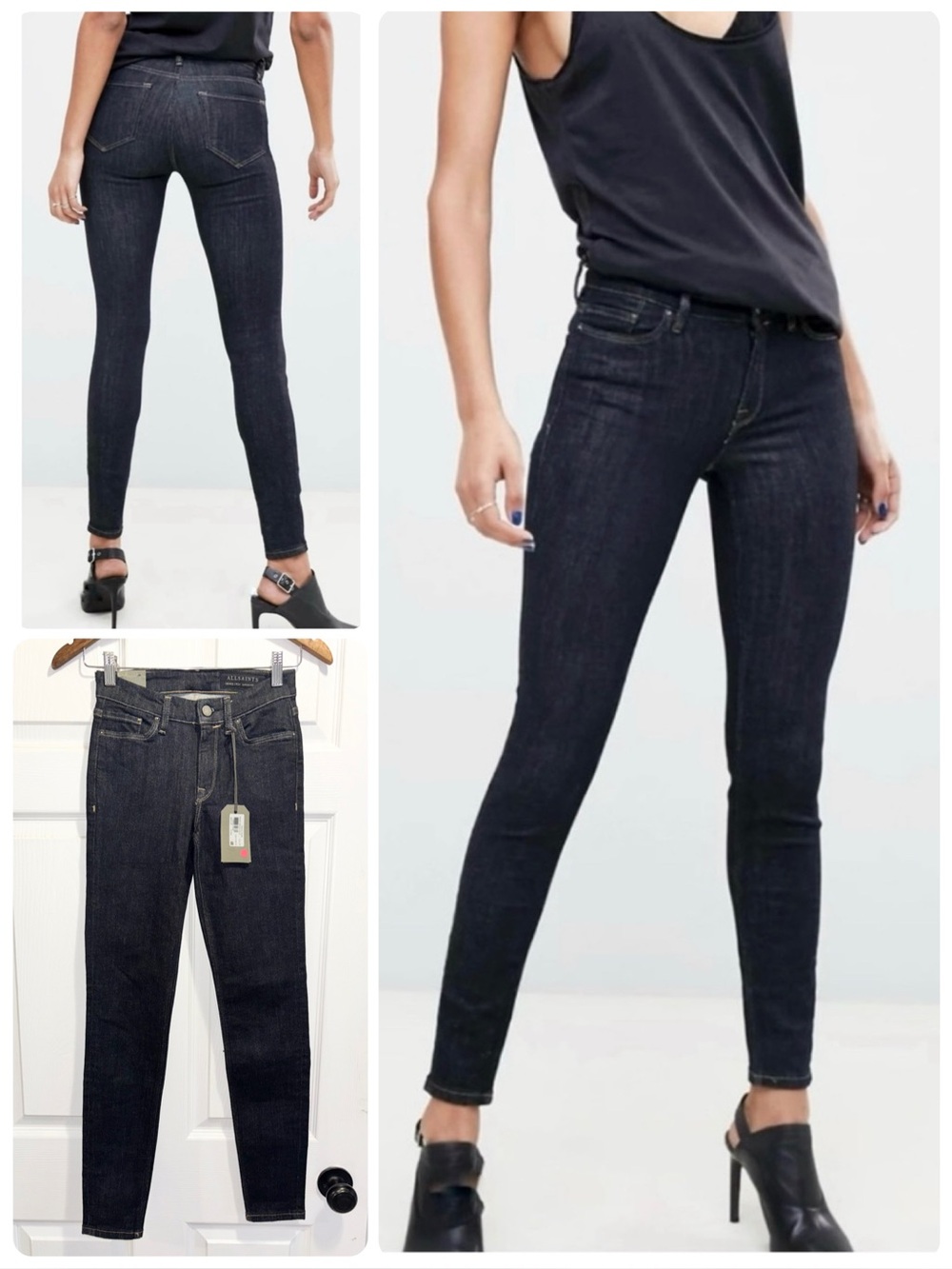 NWT ALLSAINTS Grace Skinny Indigo Blue Dark Wash Denim Jeans High Rise Size 25